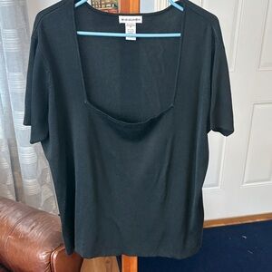 Jessica London Black Square Neck Short Sleeve Top - Lightweight Knit